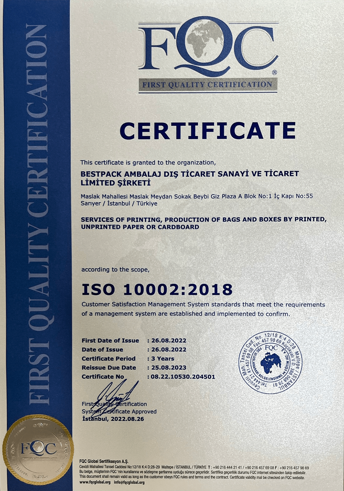 Certificate 10002