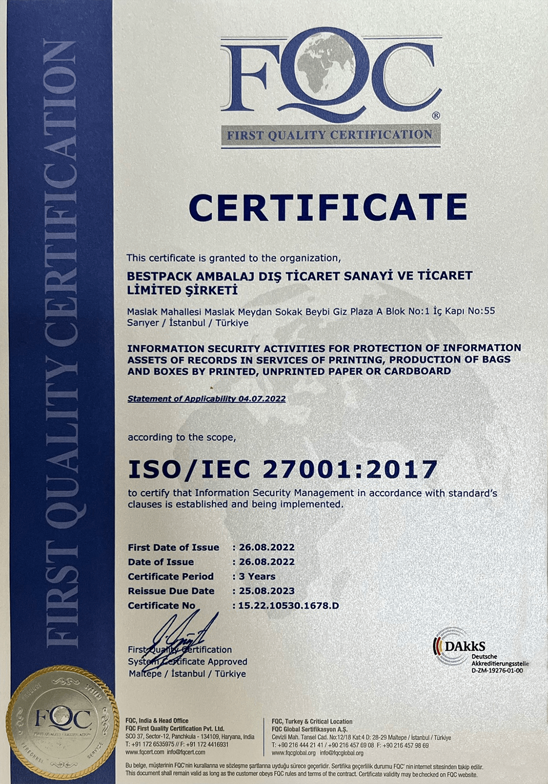 Certificate 27001